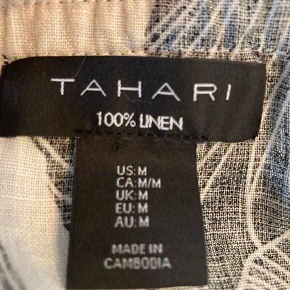 Tahari Linen on or Off Shoulder Floral Black and White blouse w/silver trim - Picture 14 of 15